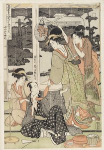 P.359-1945シーン12、有名な美女と忠実なリーグの比較、c.1797（カラー木版画） 作： Kitagawa Utamaro